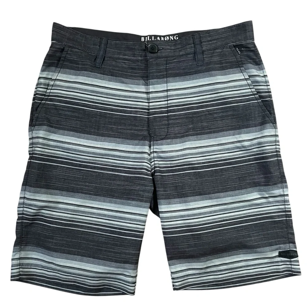Billabong‎ Platinum X Stretch Black Gray Striped Hybrid Board Shorts Sz 32